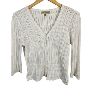Notations Women's Cream Knit Cardigan Sweater Size L